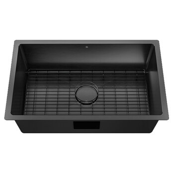 Julien PROINOX H60 Series Handcrafted Undermount Single Bowl 18-Gauge Stainless Steel Kitchen Sink with Grid and Drain, 29" Black PVD Front View