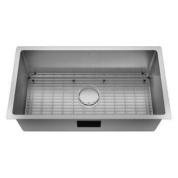 Julien PROINOX H60 Series Handcrafted Undermount Single Bowl 18-Gauge Stainless Steel Kitchen Sink with Grid and Drain, 32" Stainless Steel Front View