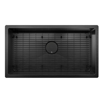 Julien PROINOX H60 Series Handcrafted Undermount Single Bowl 18-Gauge Stainless Steel Kitchen Sink with Grid and Drain, 32" Black PVD Overhead View w/ Grid