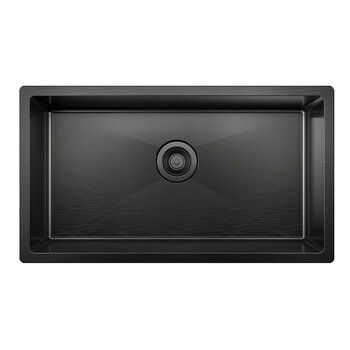 Julien PROINOX H60 Series Handcrafted Undermount Single Bowl 18-Gauge Stainless Steel Kitchen Sink with Grid and Drain, 32" Black PVD Overhead View w/ Strainer