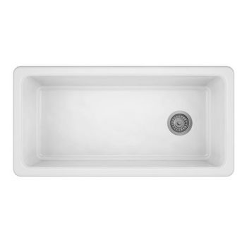 JULIEN ProTerra M125 Collection Fireclay Farmhouse Sink with Single Bowl, Glossy White, 36'' W x 18-1/8'' D x 9-7/8'' H