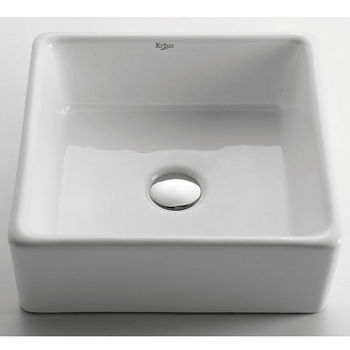 Kraus White Square Ceramic Sink with Pop Up Drain