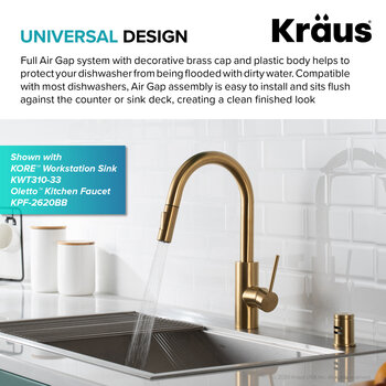 Kraus Dishwasher Air Gap in Brushed Brass with Square Corners, 1-7/8" W x 1-7/8" D x 2-1/2" H