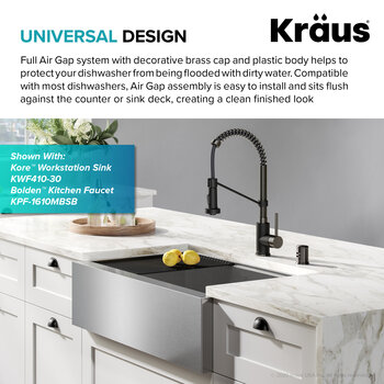 Kraus Dishwasher Air Gap in Spot Free Black Stainless with Rounded Corners, 1-7/8" W x 1-7/8" D x 2-1/2" H