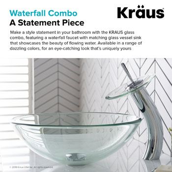 Kraus Clear Glass Vessel Sink and Waterfall Faucet Set, Chrome