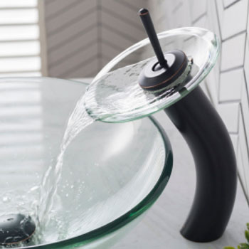 Kraus Clear Glass Vessel Sink and Waterfall Faucet Set, Oil Rubbed Bronze