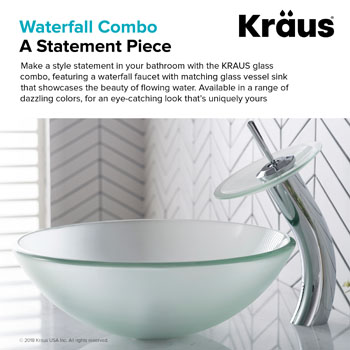 Kraus Frosted Glass Vessel Sink and Waterfall Faucet Set, Chrome