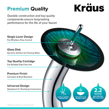 Kraus Nature Series Nei Glass Vessel Sink and Waterfall Faucet Chrome Set