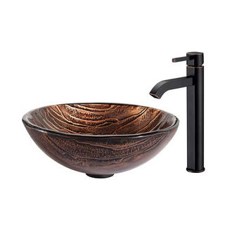 Kraus Gaia Glass Vessel Sink and Ramus Faucet Oil Rubbed Bronze Set