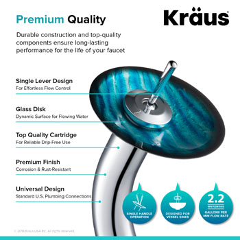 Kraus Nature Series Ladon Glass Vessel Sink and Waterfall Faucet Chrome Set