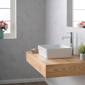 Kraus White Rectangular Ceramic Sink and Ramus Faucet, Chrome