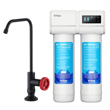 Kraus Purita#8482 2-Stage Under-Sink Filtration System with Urbix#8482 Single Handle Drinking Water Filter Faucet in Matte Black / Red, Spout Height: 8-3/8'' H; Spout Reach: 6'' D