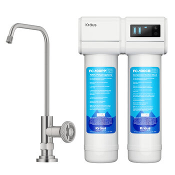 Kraus Purita#8482 2-Stage Under-Sink Filtration System with Urbix#8482 Single Handle Drinking Water Filter Faucet in Spot-Free Stainless Steel, Spout Height: 8-3/8'' H; Spout Reach: 6'' D