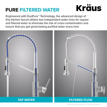 Kraus Bolden Collection 2-in-1 Commercial Style Pull-Down Single Handle Water Filter Kitchen Faucet in Spot-Free Stainless Steel with Purita™ 2-Stage Under-Sink Filtration System, Spout Height: 6-3/8'' H; Spout Reach: 8-5/8'' D