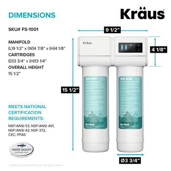 Kraus Bolden™ 2-in-1 Commercial Style Pull-Down Single Handle Water Filter Kitchen Faucet with Purita™ 2-Stage Under-Sink Filtration System, Filter Dimensions