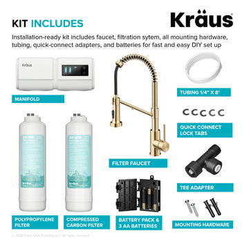 Kraus Bolden™ 2-in-1 Commercial Style Pull-Down Single Handle Water Filter Kitchen Faucet with Purita™ 2-Stage Under-Sink Filtration System, Spot Free Antique Champagne Bronze Kit Includes