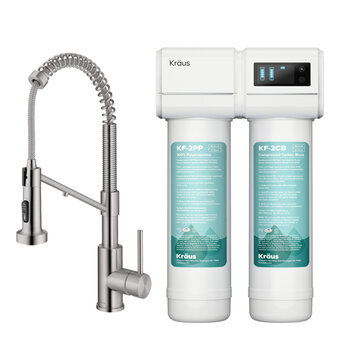 Kraus Bolden™ 2-in-1 Commercial Style Pull-Down Single Handle Water Filter Kitchen Faucet with Purita™ 2-Stage Under-Sink Filtration System, Spot-Free Stainless Steel Included items