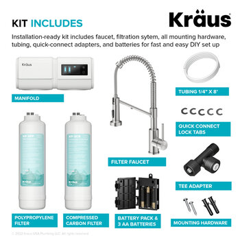 Kraus Bolden™ 2-in-1 Commercial Style Pull-Down Single Handle Water Filter Kitchen Faucet with Purita™ 2-Stage Under-Sink Filtration System, Spot-Free Stainless Steel Kit Includes