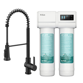 Kraus Britt™ 2-in-1 Commercial Style Pull-Down Single Handle Water Filter Kitchen Faucet with Purita™ 2-Stage Under-Sink Filtration System, Matte Black Included items