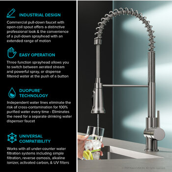 Kraus Britt™ 2-in-1 Commercial Style Pull-Down Single Handle Water Filter Kitchen Faucet with Purita™ 2-Stage Under-Sink Filtration System, Features