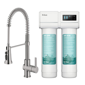 Kraus Britt™ 2-in-1 Commercial Style Pull-Down Single Handle Water Filter Kitchen Faucet with Purita™ 2-Stage Under-Sink Filtration System, Spot-Free Stainless Steel Included items