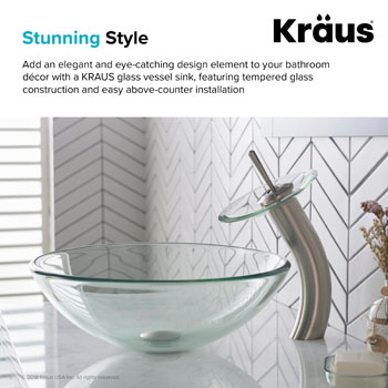 Kraus Clear Glass Vessel Sink, 16-1/2" Dia. x 5-1/2" H
