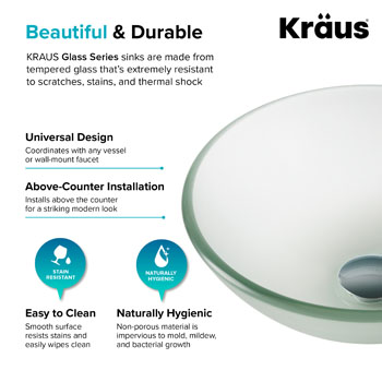 Kraus Frosted 14" Glass Vessel Sink, 14" Dia. x 5-1/2" H