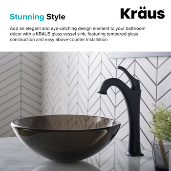 Kraus Clear Brown 14" Glass Vessel Sink, 14" Dia. x 5-1/2" H