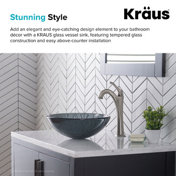 Kraus Clear Black 14" Glass Vessel Sink, 14" Dia. x 5-1/2" H