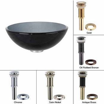 Kraus Clear Black Glass Vessel Sink with Pop-Up Drain & Mounting Ring, 14''D x 5-1/2''H