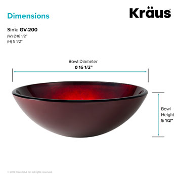 Kraus Irruption Red Glass Vessel Sink, 16-1/2" Dia. x 5-1/2" H