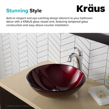 Kraus Irruption Red Glass Vessel Sink, 16-1/2" Dia. x 5-1/2" H
