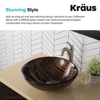 Kraus Nature Series Gaia Round Glass Vessel Sink, 17'' Dia x 6'' H, Multicolor Glass