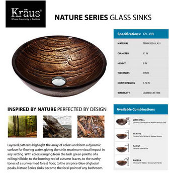 Kraus GV-398 Nature Series Glass Sinks Specifications