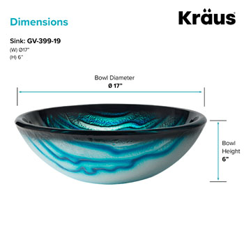 Kraus Nature Series Ladon Round Glass Vessel Sink, 17'' Dia x 6'' H, Multicolor Glass