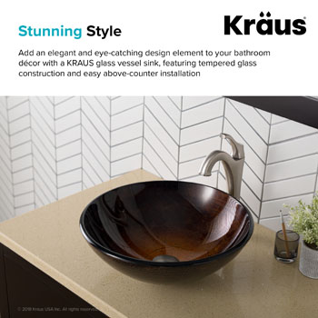 Kraus Copper Illusion Glass Vessel Sink, 16-1/2" Dia. x 5-1/2" H