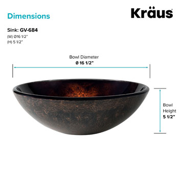 Kraus Pluto Glass Vessel Sink, 16-1/2" Dia. x 5-1/2" H