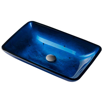 Kraus Irruption Blue Rectangular Glass Vessel Sink, 22" W x 14" D x 4" H