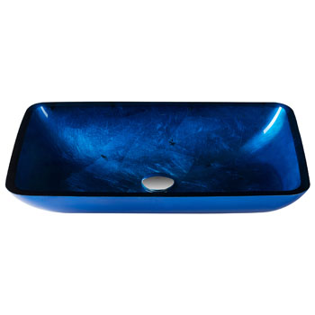 Kraus Irruption Blue Rectangular Glass Vessel Sink, 22" W x 14" D x 4" H