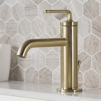 KRAUS Ramus™ Single Handle Bathroom Sink Faucet with Lift Rod Drain in Brushed Gold