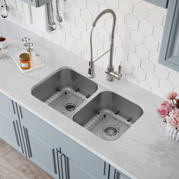 Great Deal-32" Undermount Dbl Bowl Kitchen Sink with 2 free strainers #R3219AD-9 