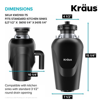 Kraus Premier 32" W Undermount 50/50 Double Bowl, Low Divider, 18-Gauge Stainless Steel Kitchen Sink w/ WasteGuard Garbage Disposal and 2x Strainers, Garbage Disposal Dimensions