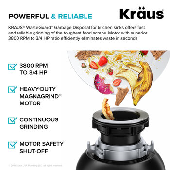 Kraus Premier 32" W Undermount 50/50 Double Bowl, Low Divider, 18-Gauge Stainless Steel Kitchen Sink w/ WasteGuard Garbage Disposal and 2x Strainers, Powerful & Reliable