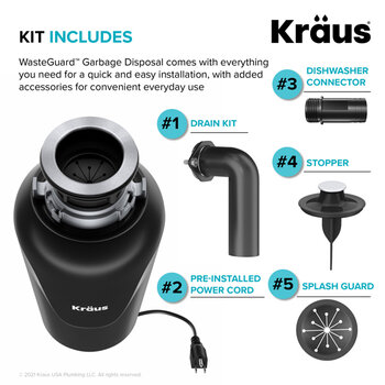 Kraus Premier 32" W Undermount 50/50 Double Bowl, Low Divider, 18-Gauge Stainless Steel Kitchen Sink w/ WasteGuard Garbage Disposal and 2x Strainers, Garbage Disposal Included Items