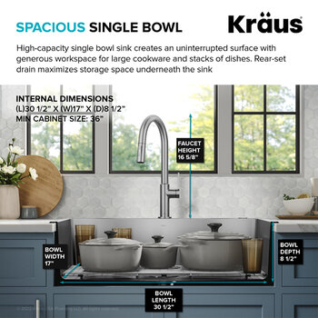 Kraus Standart PRO™ 33'' Drop In / Undermount Single Bowl 18-Gauge Stainless Steel Kitchen Sink and Oletto Pull Down Faucet in Spot-Free Stainless Steel, Spacious Bowl