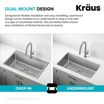 Kraus Standart PRO™ 33'' Drop In / Undermount Single Bowl 18-Gauge Stainless Steel Kitchen Sink and Oletto Pull Down Faucet in Spot-Free Stainless Steel, Dual Mount Design