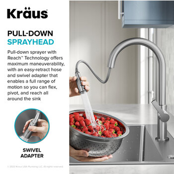 Kraus Standart PRO™ 33'' Drop In / Undermount Single Bowl 18-Gauge Stainless Steel Kitchen Sink and Oletto Pull Down Faucet in Spot-Free Stainless Steel, Pull Down Spray