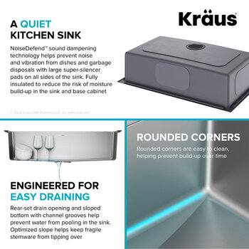 Kraus Standart PRO™ 33'' Drop In / Undermount Single Bowl 18-Gauge Stainless Steel Kitchen Sink and Oletto Pull Down Faucet in Spot-Free Stainless Steel, Quiet Sink