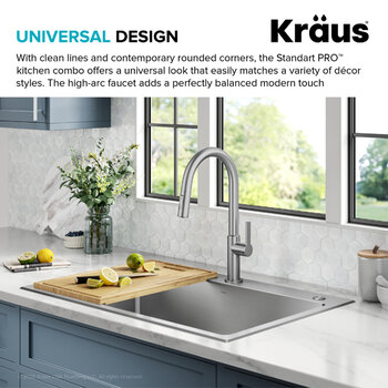 Kraus Standart PRO™ 33'' Drop In / Undermount Single Bowl 18-Gauge Stainless Steel Kitchen Sink and Oletto Pull Down Faucet in Spot-Free Stainless Steel, Universal Design