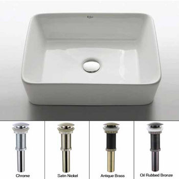 Kraus White Rectangular Ceramic Sink with Pop Up Drain, 19-1/5"W x 15-1/5"D x 5-2/7"H